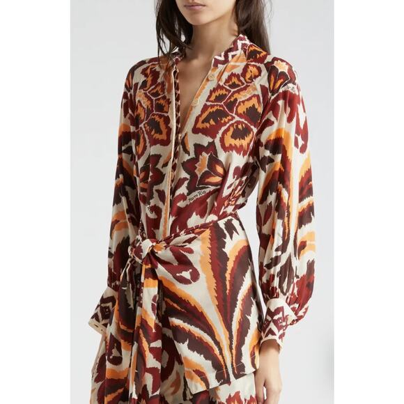 B49 Farm Rio Toucans Scarf Maxi Dress Womens Small Long Sleeve Boho Earthy Chic - Picture 4 of 14